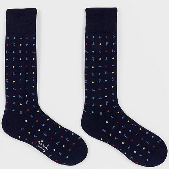 Paul Smith Ernest Letters Crew Socks Navy OS NWT IN PACKAGE - Picture 2 of 6
